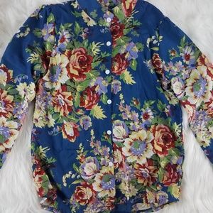 Mei fashion - blue long sleeve floral print shirt